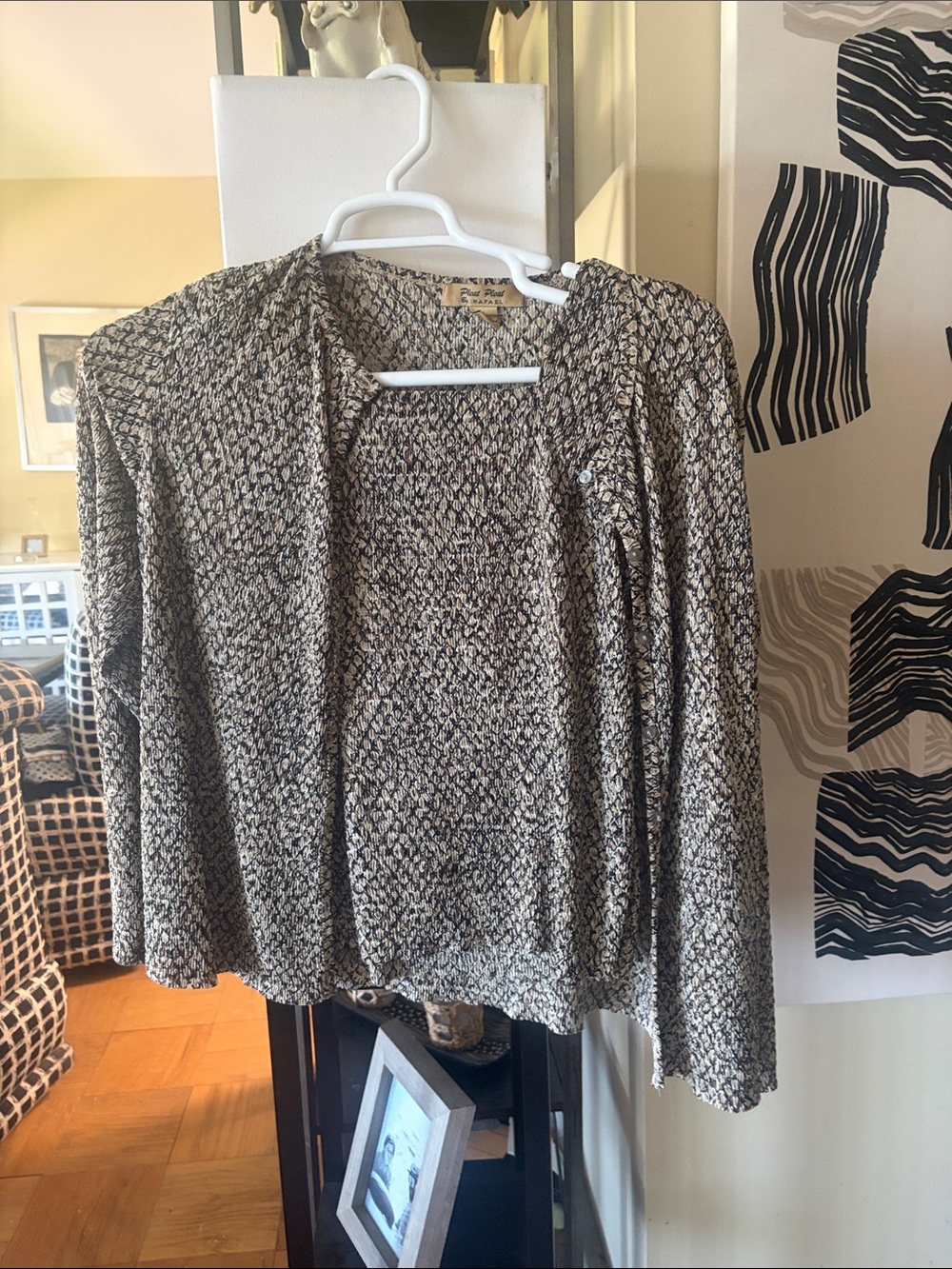 RAFAEL Black and Cream Patterned Open-Front Cardigan